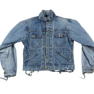 Vintage Ely Jean Jacket Small Blue Denim Distressed USA Made Rockabilly